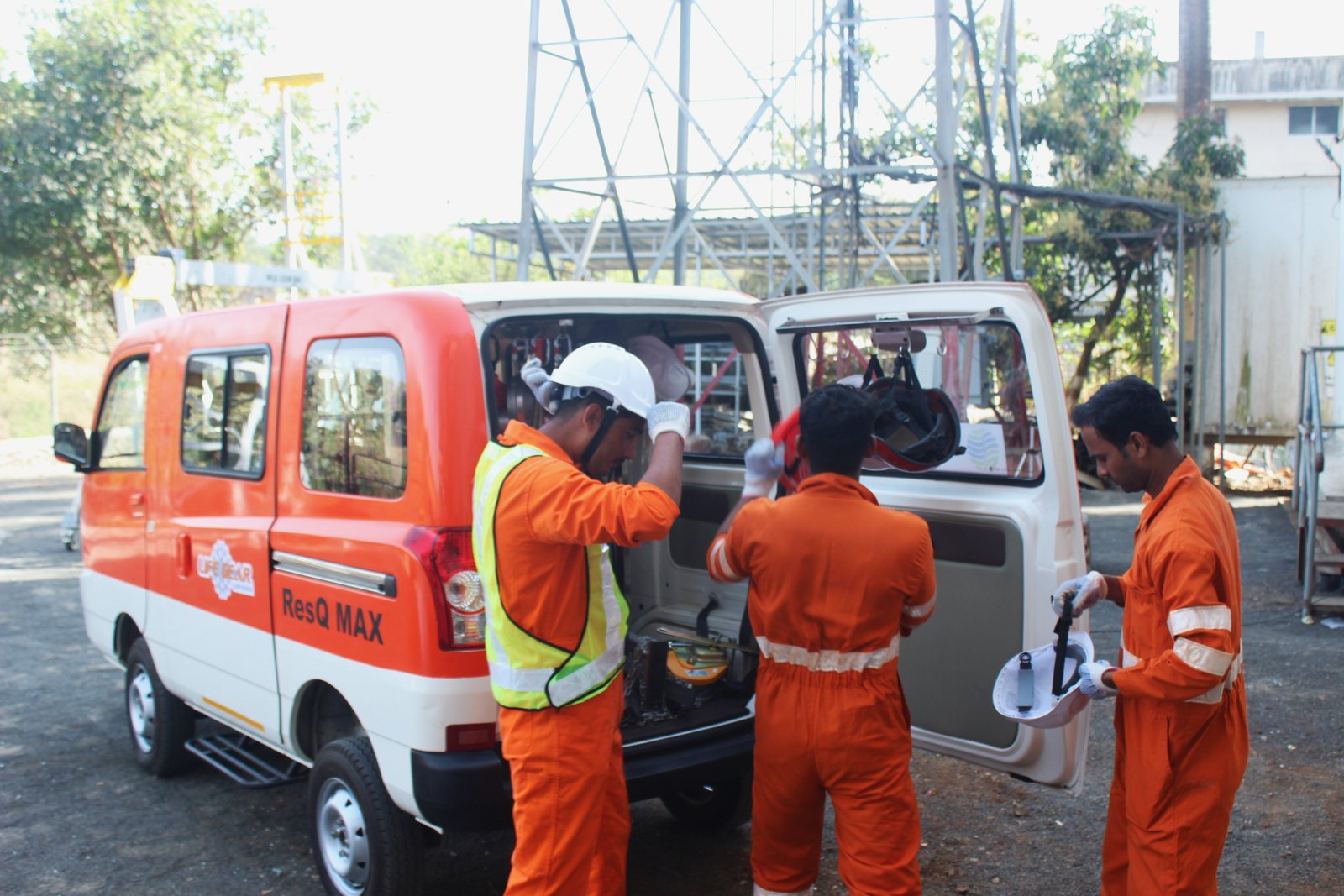 Rescue team with gear and vehicle